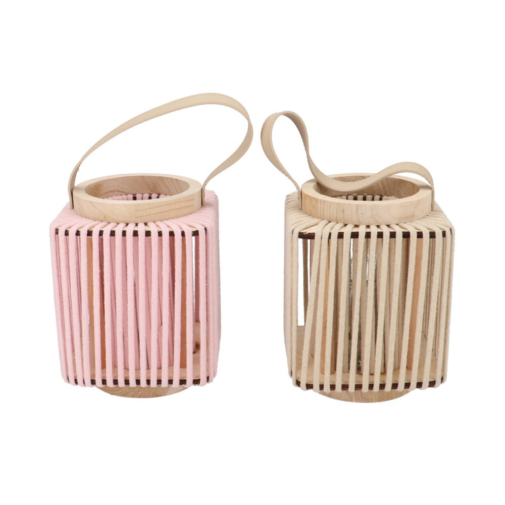 Pink White Woven Square Lantern (20 cm)