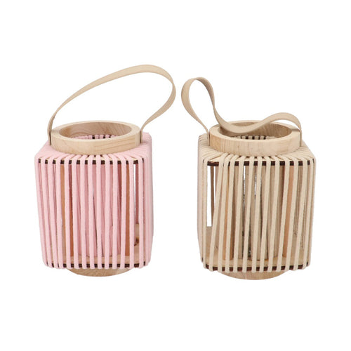 Pink White Woven Square Lantern (20 cm)