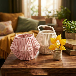 Pink & White Woven Flower Lantern (20 cm)