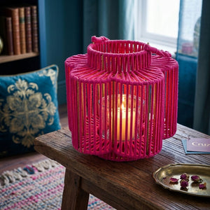 Fuchsia Tall Woven Flower Lantern (20 cm)