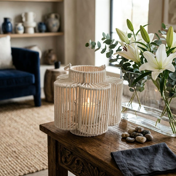 White Tall Woven Flower Lantern (24 cm)