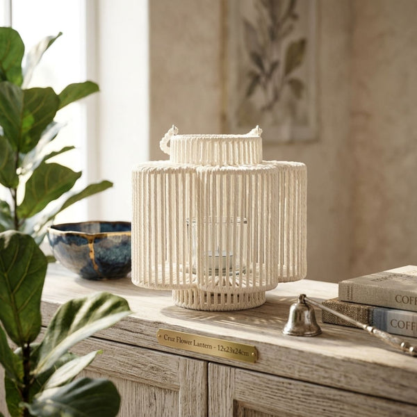 White Extra-Tall Woven Flower Lantern (28 cm)