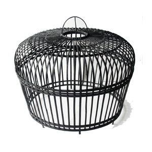 Large Open-Weave Bamboo Pendant – Midnight Black (96x72cm)