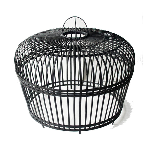 Large Open-Weave Bamboo Pendant – Midnight Black (96x72cm)