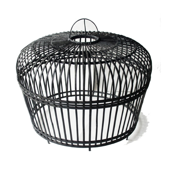Large Open-Weave Bamboo Pendant – Midnight Black (96x72cm)