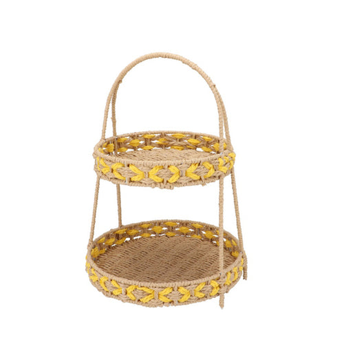 Yellow Woven 2-Tier Shelf (45 cm)