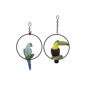 Polyresin Bird In Iron Ring 2 Colours - Each At