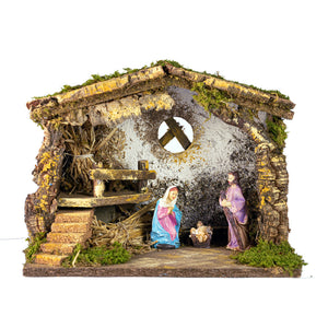 Nativity Stable, 33x18x24 cm, with 10 cm Nativity scene and light