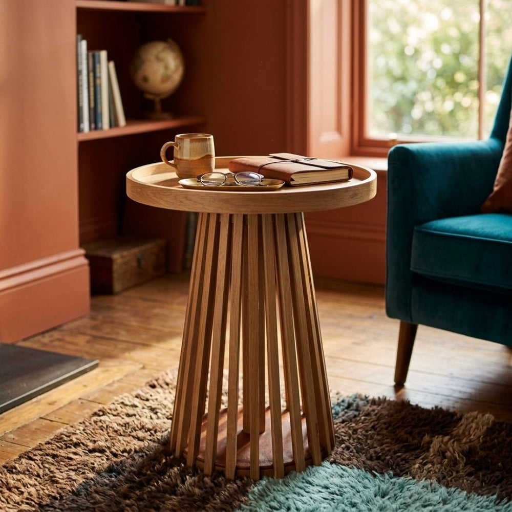 Ribbed Base Wood Side Table (50 cm)