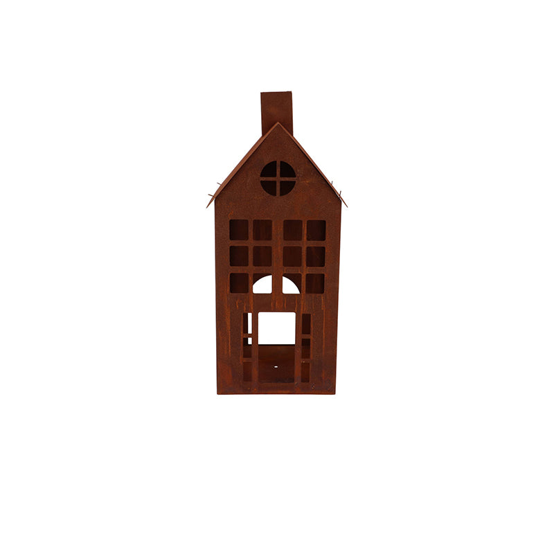 RUSTY SCOTTISH BROWN DECO HOUSE CANDLE 14X31CM