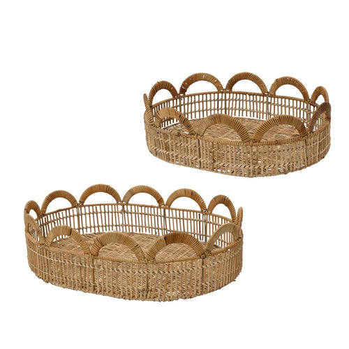 Scalloped Woven Rattan Serving Tray