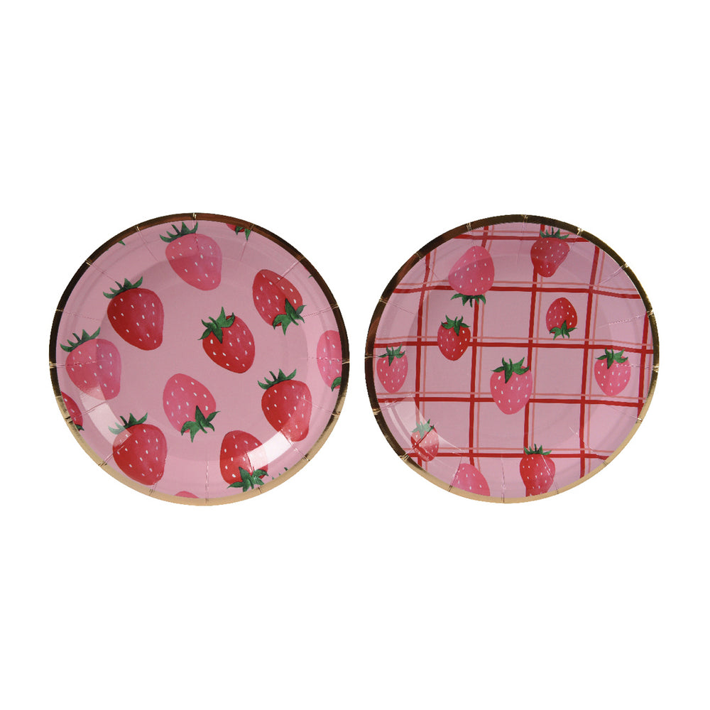 Plate paper strawberry pink pack of 10 d18cm 