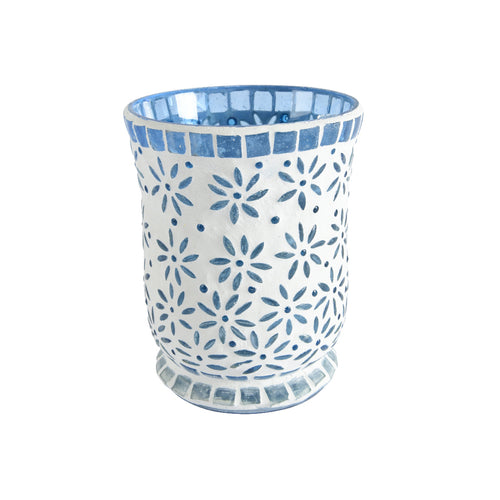 Blue White Glass Candle Holder (15 cm)