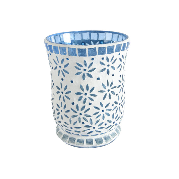 Blue White Glass Candle Holder (15 cm)