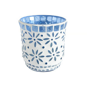 Tlght glass blue white h10cm 