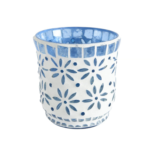 Tlght glass blue white h10cm 