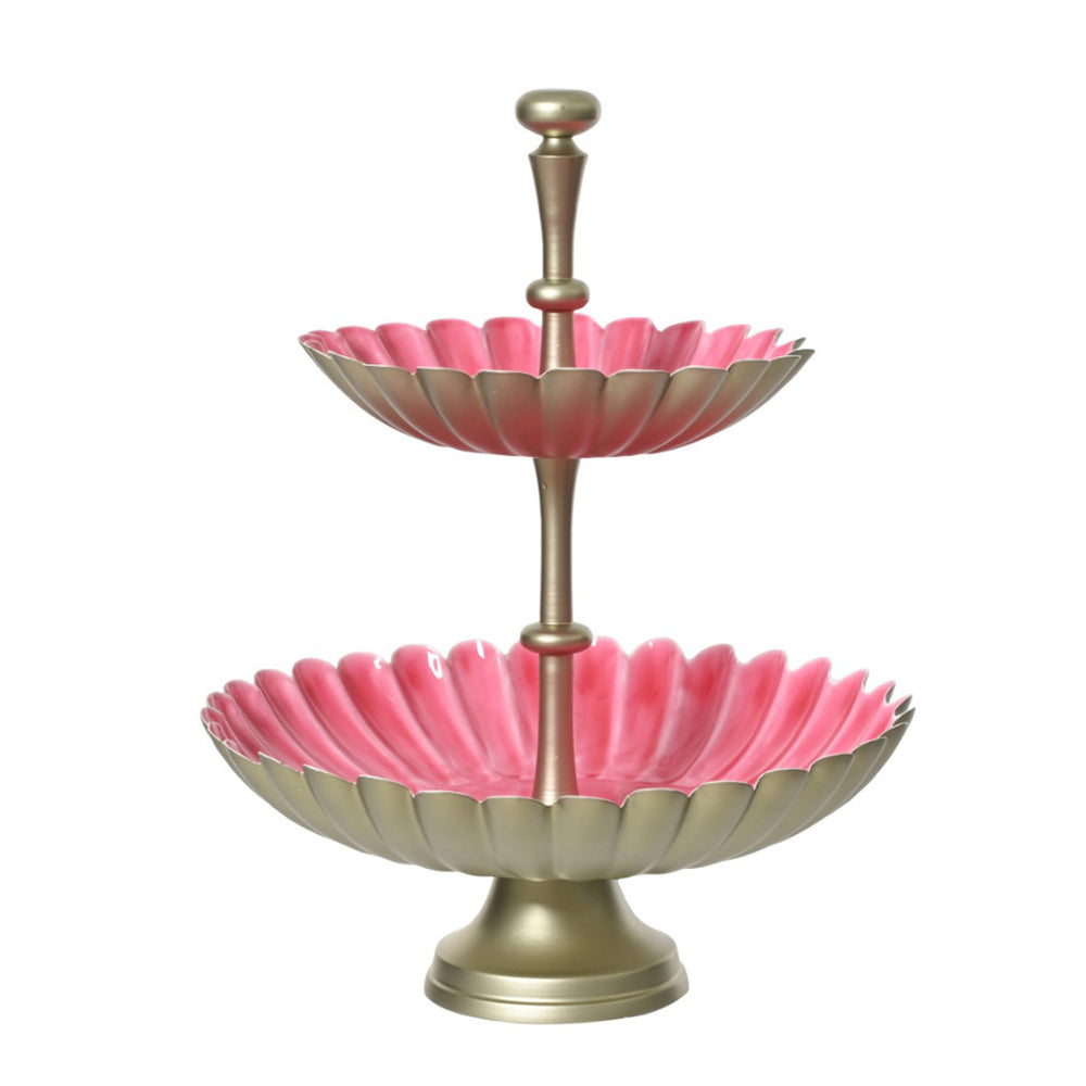 Scalloped Fuchsia & Gold 2-Tier Serving Tray