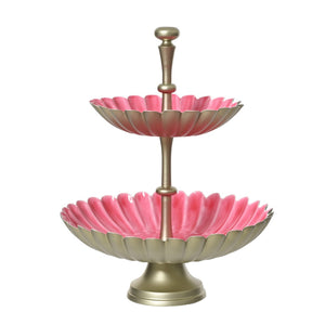 Scalloped Fuchsia & Gold 2-Tier Serving Tray