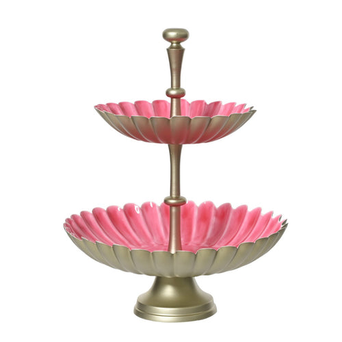 Scalloped Fuchsia & Gold 2-Tier Serving Tray