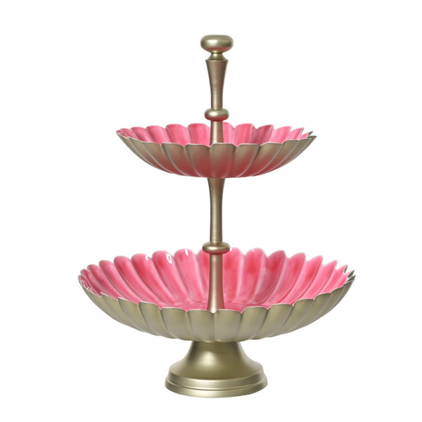 Scalloped Fuchsia & Gold 2-Tier Serving Tray