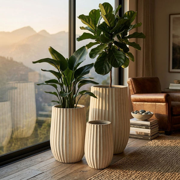 Kae Ribbed Fiber Clay Planter (65 cm) - Each At