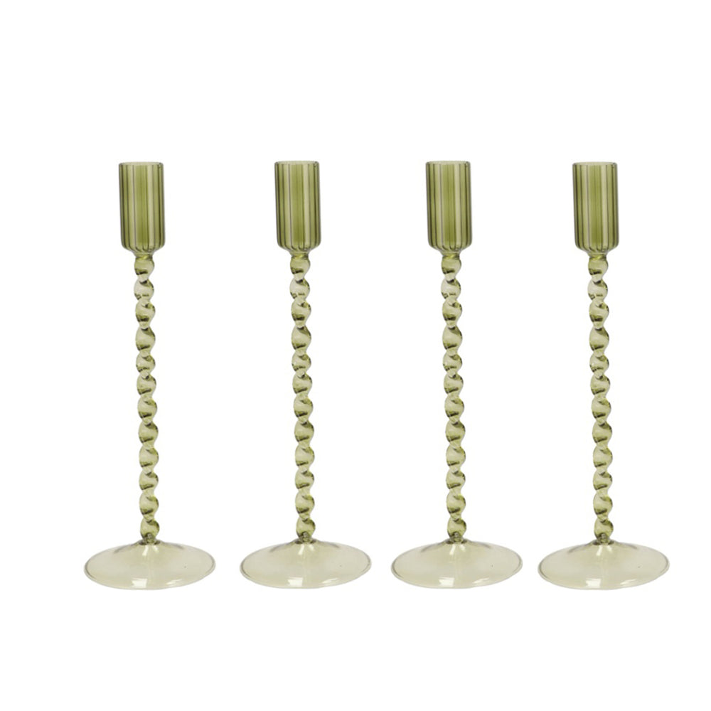 Green Twisted Glass Candle Holder (20 cm)
