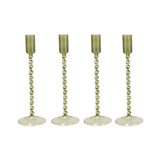 Green Twisted Glass Candle Holder (20 cm)