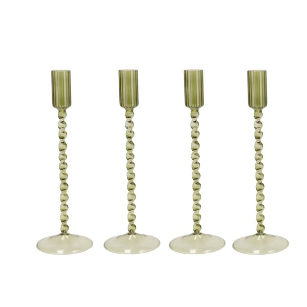 Green Twisted Glass Candle Holder (20 cm)
