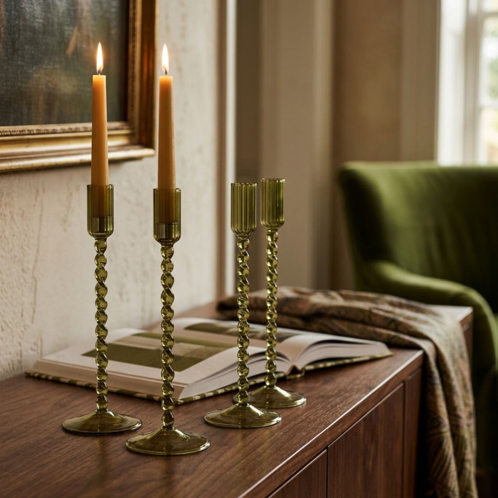 Green Twisted Glass Candle Holder (25 cm)