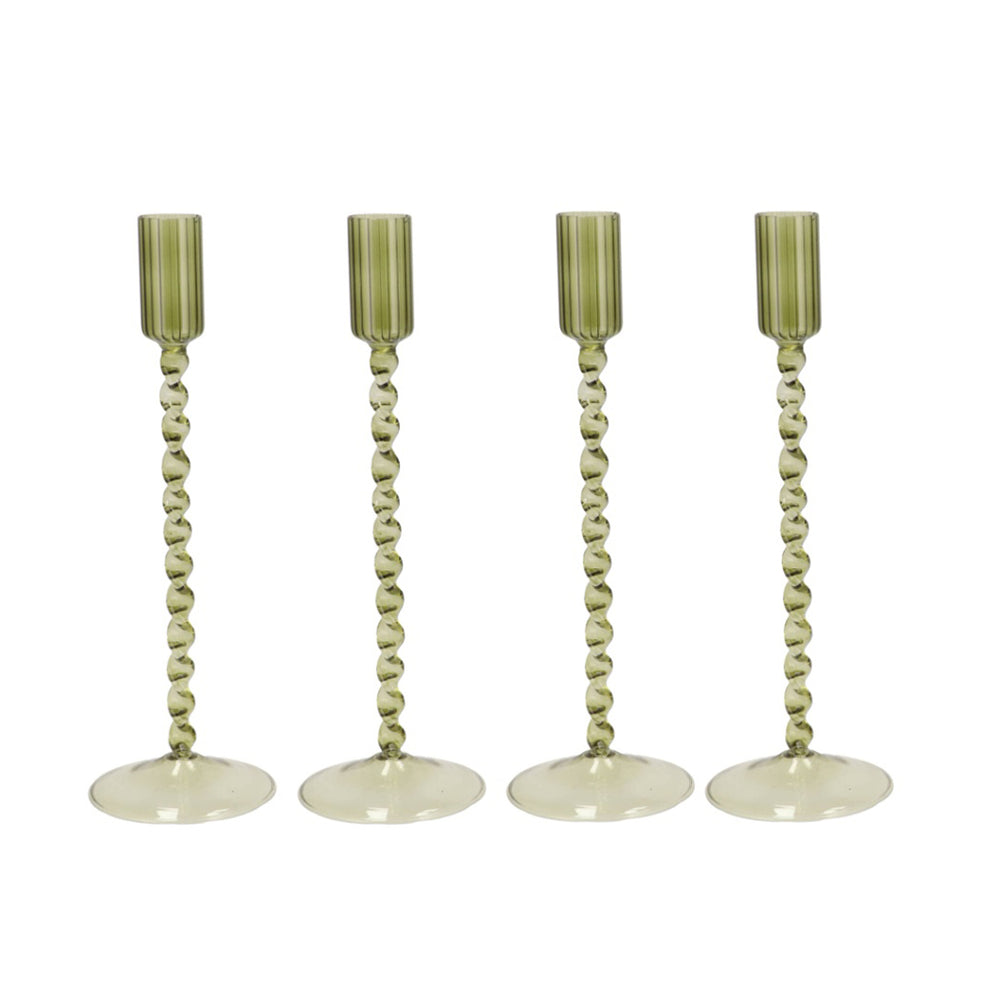 Green Twisted Glass Candle Holder (25 cm)