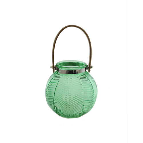 Green Glass Hurricane With Handle