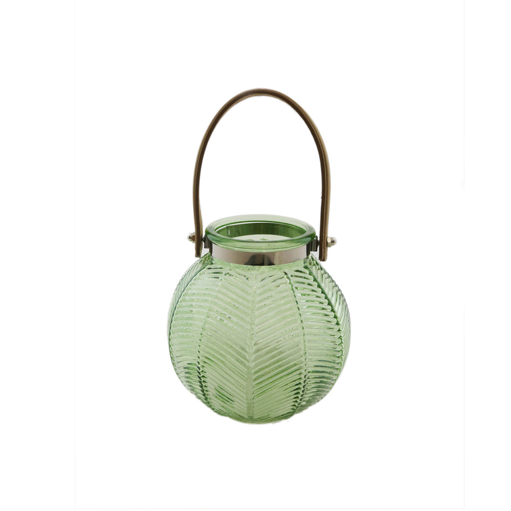 Green Glass Hurricane With Handle
