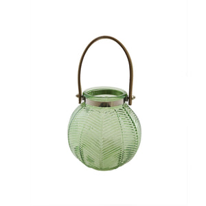Green Glass Hurricane With Handle