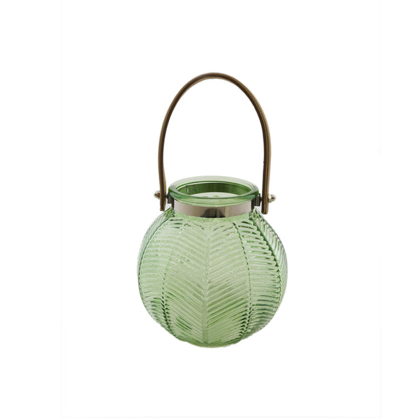 Green Glass Hurricane With Handle