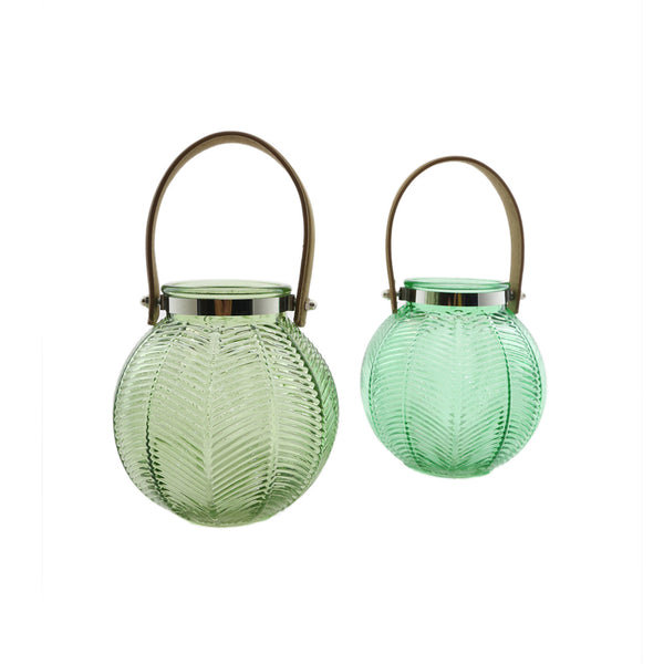 Green Glass Hurricane With Handle