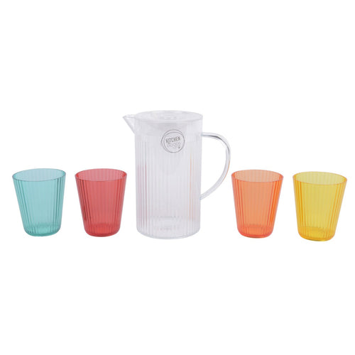 Striped Plastic Serving Pitcher & Cups Set