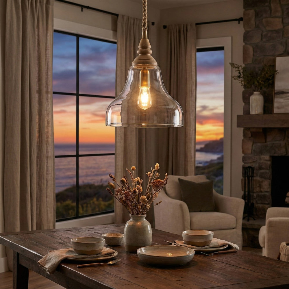 Clear Glass Natural Pendant Light (Wide)