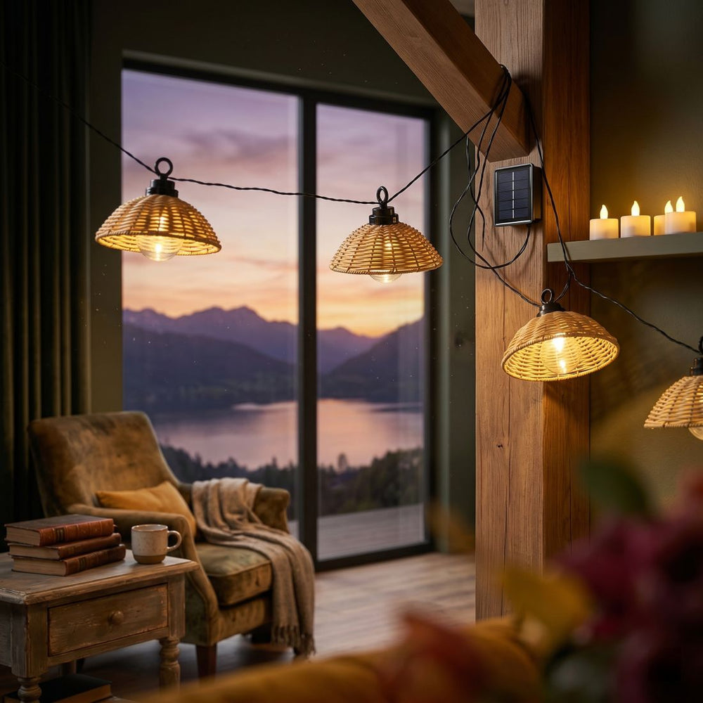 Wicker Solar Party String Lights