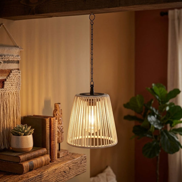 Woven Wicker Solar Pendant Light
