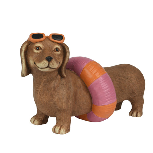 Dachshund with Pool Float Figurine