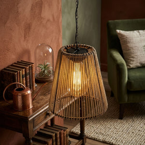 Large Woven Wicker Solar Pendant Light