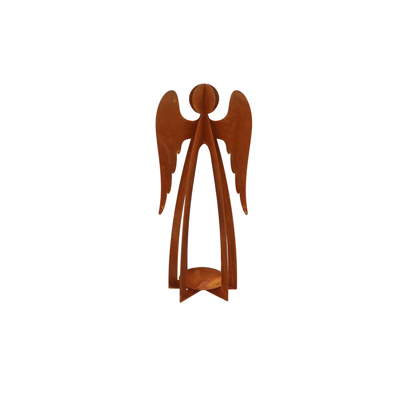 RUSTY RUST ANGEL WITH CANDLE HOLDER 17X11X34CM