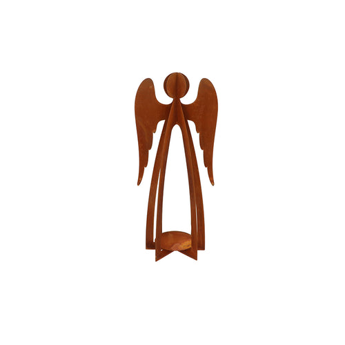 RUSTY RUST ANGEL WITH CANDLE HOLDER 17X11X34CM