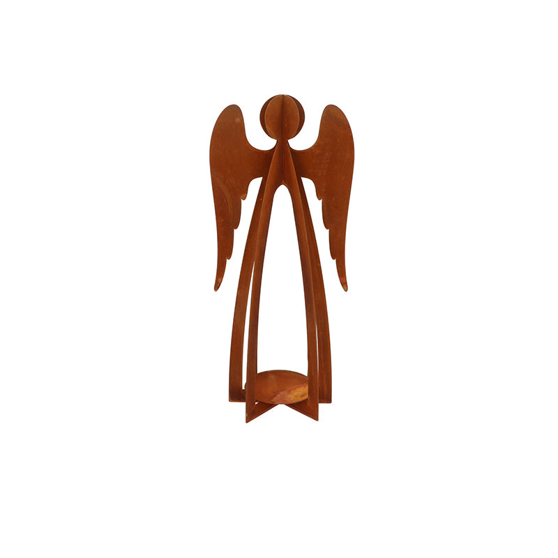 RUSTY RUST ANGEL WITH CANDLE HOLDER 18X12X42CM