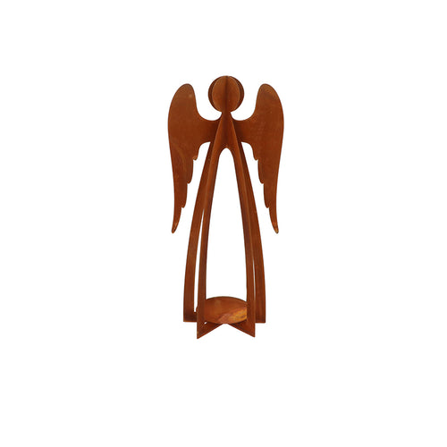 RUSTY RUST ANGEL WITH CANDLE HOLDER 18X12X42CM