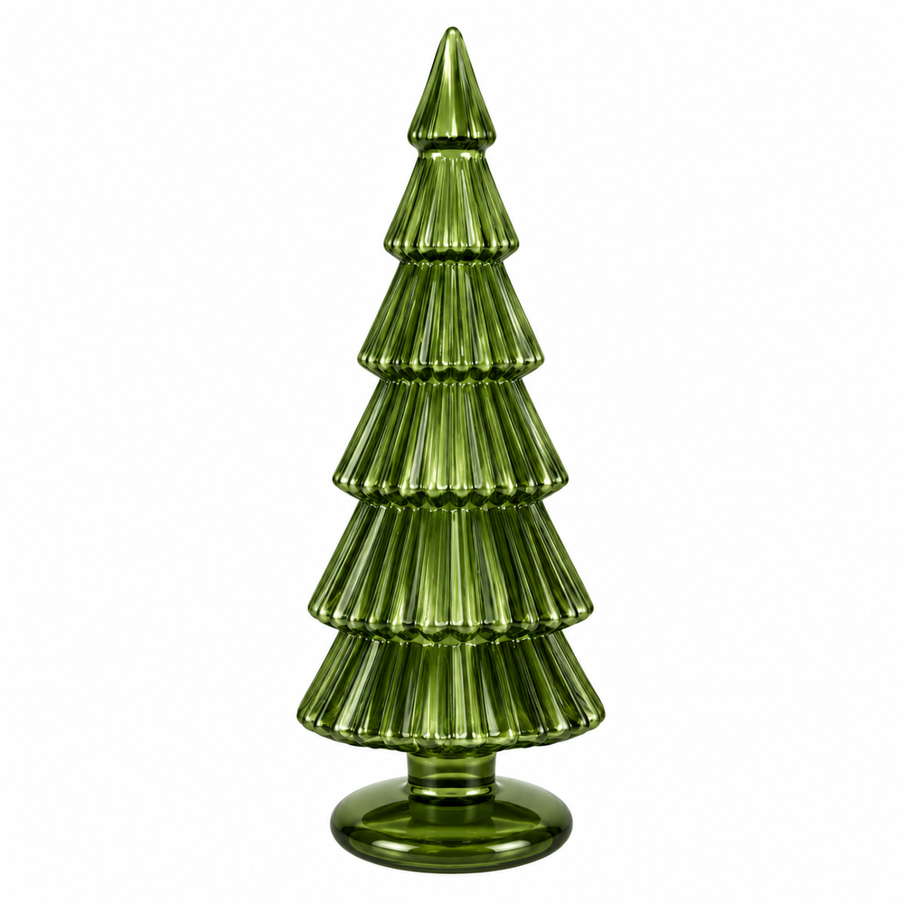 TWINKLE GREEN GLASS TREE VELVET ASS 9X25CM - each at