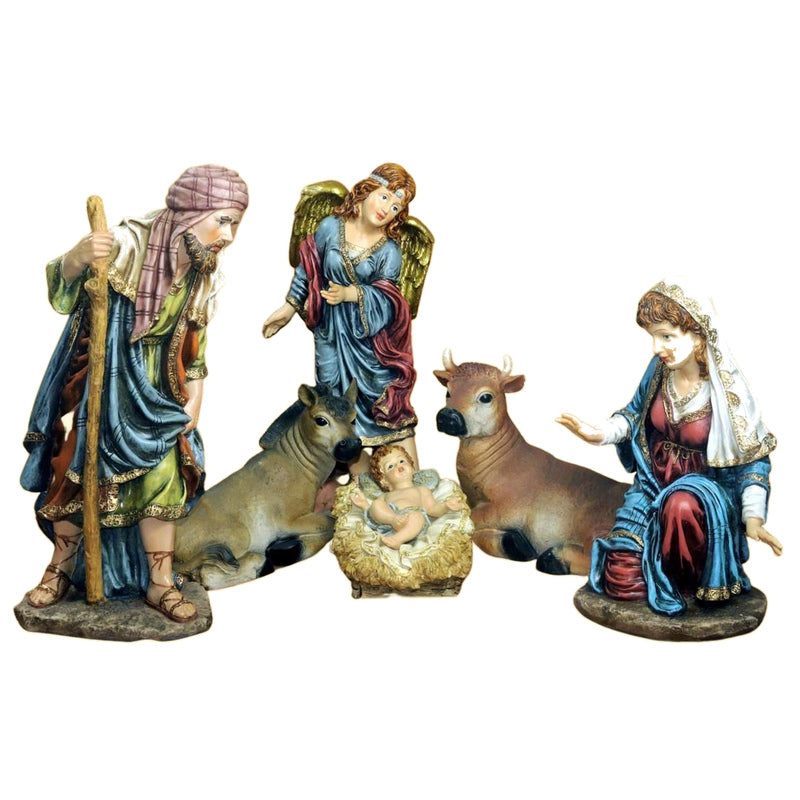 Nativity Scene with Angel in resin, 52 cm, multicolor/gold – set of 6 pcs