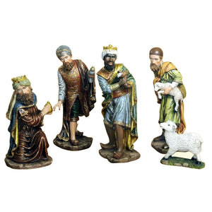 Three Wise Men + Shepherd + Sheep in resin, 52 cm, multicolor/gold – set of 5 pcs