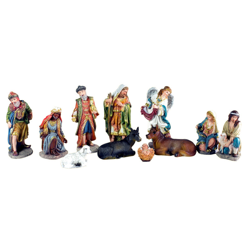 Nativity Scene in resin, 16 cm, multicolor/gold – set of 11 pcs
