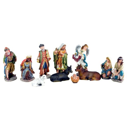 Nativity Scene in resin, 16 cm, multicolor/gold – set of 11 pcs